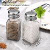 Picture of A Set of 2 Classic Glass Mixers, for Salt and Pepper, with a Glass Base and Stainless Steel Cover. Perfect for Use in the Kitchen, Dining Table, Camper, Camping and Barbecuing. The Design Is Convenient for Filling.