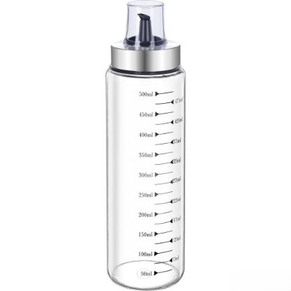 Picture of Clear Glass Oil Pourer Bottle – 17oz Measuring Dispenser for Kitchen – Stainless Steel Lid & Leak-Proof Spout – Heat Resistant Oil Container for Cooking, Salad & BBQ
