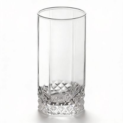 Picture of Pasabahce Valse 300ml Glass Tumbler Set of 3 Clear Highball Drinking Glasses with Diamond Cut Base Pattern for Water Juice Soft Drinks and Cocktails