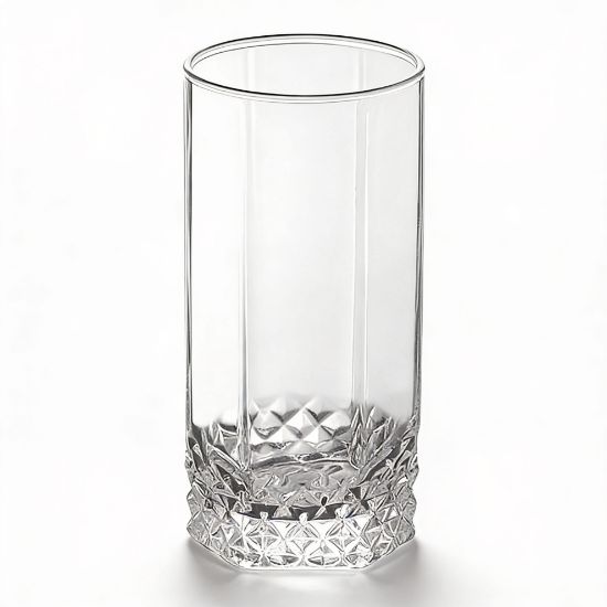 Picture of Pasabahce Valse 300ml Glass Tumbler Set of 3 Clear Highball Drinking Glasses with Diamond Cut Base Pattern for Water Juice Soft Drinks and Cocktails