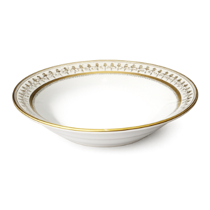 Picture of 9 Inch White Gold Royal Soup Plate 23cm Diameter Elegant Ceramic Deep Dish with Decorative Gold Rim Suitable for Soup Pasta Salad and Formal Table Settings