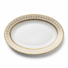 Picture of Oval Ceramic Serving Plate 30cm Length 20cm Width 3cm Height with Gold Decorative Rim Large Platter for Serving Main Dishes Salads Appetizers and Desserts Suitable for Home Dining and Special Occasions