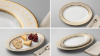 Picture of Oval Ceramic Serving Plate 30cm Length 20cm Width 3cm Height with Gold Decorative Rim Large Platter for Serving Main Dishes Salads Appetizers and Desserts Suitable for Home Dining and Special Occasions