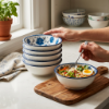 Picture of Elegant Designed Ceramic Bowl 16cm Diameter and 6cm Height with Blue Floral Pattern Decorative Serving Bowl Suitable for Salad Soup Cereal Noodles and Daily Dining Use in Home Kitchen and Table Settings