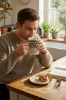 Picture of Unique Designed White Ceramic Mug Approx 300ml Capacity 11cm Height and 8cm Diameter with Black and Yellow Geometric Pattern Artistic Style for Tea Coffee and Hot Beverages Suitable for Daily Use in Home Office and Cafe Settings Premium Quality Decorative Drinkware