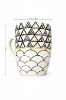 Picture of Unique Designed White Ceramic Mug Approx 300ml Capacity 11cm Height and 8cm Diameter with Black and Yellow Geometric Pattern Artistic Style for Tea Coffee and Hot Beverages Suitable for Daily Use in Home Office and Cafe Settings Premium Quality Decorative Drinkware