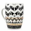 Picture of White Ceramic Art Designed Mug Approx 300ml Capacity 10cm Height and 8cm Diameter with Black and Gold Tribal Geometric Pattern Decorative Style Suitable for Tea Coffee and Hot Beverages for Daily Use in Home Office and Cafe Settings