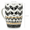Picture of White Ceramic Art Designed Mug Approx 300ml Capacity 10cm Height and 8cm Diameter with Black and Gold Tribal Geometric Pattern Decorative Style Suitable for Tea Coffee and Hot Beverages for Daily Use in Home Office and Cafe Settings