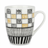 Picture of White Ceramic Mug Approx 300ml Capacity 11cm Height and 8cm Diameter with Black and Yellow Geometric Pattern Design Comfortable Handle Suitable for Tea Coffee and Hot Beverages for Daily Use in Home Office and Cafe Settings