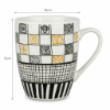 Picture of White Ceramic Mug Approx 300ml Capacity 11cm Height and 8cm Diameter with Black and Yellow Geometric Pattern Design Comfortable Handle Suitable for Tea Coffee and Hot Beverages for Daily Use in Home Office and Cafe Settings
