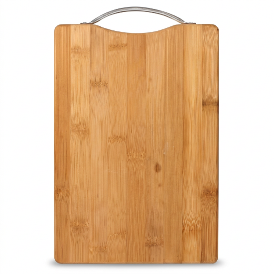 Picture of Wooden Chopping Board Bamboo Wood with Metal Hanging Loop for Kitchen Use Suitable for Cutting Bread Fruit Meat Vegetables and Other Food Items for Daily Food Preparation and Meal Tasks Hand Wash Only 30x40cm
