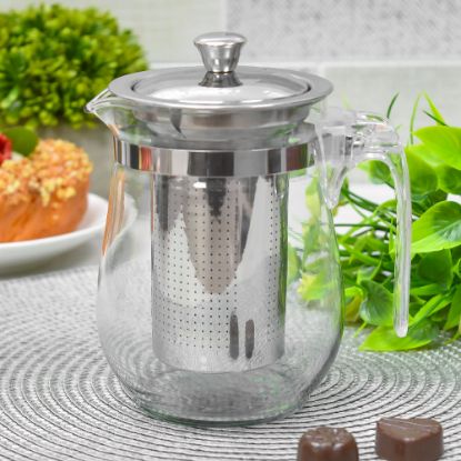 Picture of 500ml Glass Tea Pot with Removable Stainless Steel Fine Mesh Infuser Filter Clear Transparent Body Heat Resistant Glass Teapot with Lid and Handle Suitable for Brewing Loose Leaf Tea Herbal Tea and Blooming Tea for 1 to 2 Persons Kitchen and Table Use