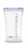 Picture of Plastic Canister 1600ml Capacity with Blue Lid Measurement Markings from 100ml to 1400ml Rectangular Shape with Secure Locking Clips for Kitchen Storage of Dry Goods and Liquids Transparent Body with Volume Scale Printed on Side