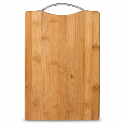 Picture of Wooden Chopping Board Bamboo Wood with Metal Hanging Loop for Kitchen Use Suitable for Cutting Bread Fruit Meat Vegetables and Other Food Items for Daily Food Preparation and Meal Tasks Hand Wash Only | 20x30cm | 24x34cm | 30x40cm