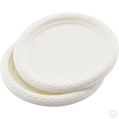 Picture of CaterGold 7-Inch White Reusable Plastic Plates (20 Pack), Heavy Duty Round Side Plates for Catering, BBQ, Parties, and Weddings. Suitable for Hot and Cold Food. Durable Stackable Design
