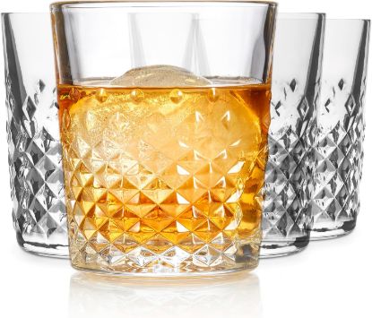 Picture of Set of 6 Premium Glass Set 340ml Crystal-Cut Diamond Pattern Tumblers for Water, Whiskey, Juice | Elegant Lead-Free Soda-Lime Glassware for Home Bar & Kitchen | Durable, Ultra-Clear High White Finish